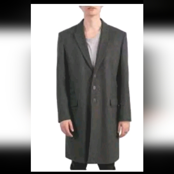 Macy's Jacobson’s Long Overcoat Men's Large Black Wool coat Winter Jacket EUC - Picture 1 of 13